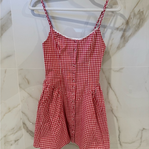 Princess Polly Toulouse Mini Dress Red Gingham 0/ XS - Picture 2 of 4